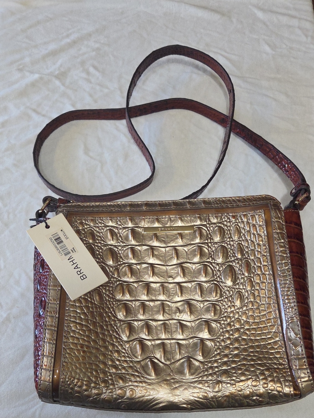 Brahmin Metallic Rose Gold Croc-Embossed Crossbody BNWT